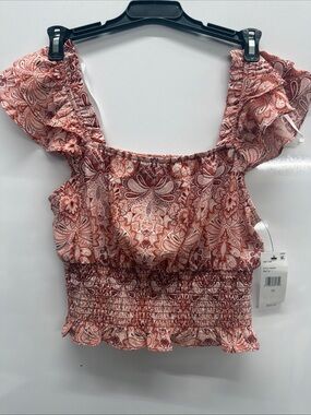 BCX Crop Top XS Teens Girl Smocked Floral Crop Top - Rust Pink